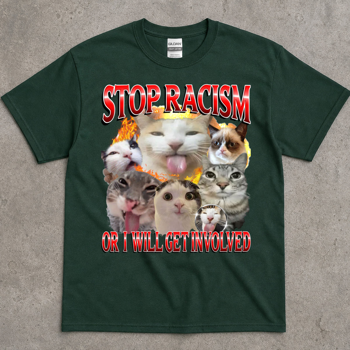 Sarcastic Cat Collage T-Shirt - Stop Racism Or I Will Get Involved